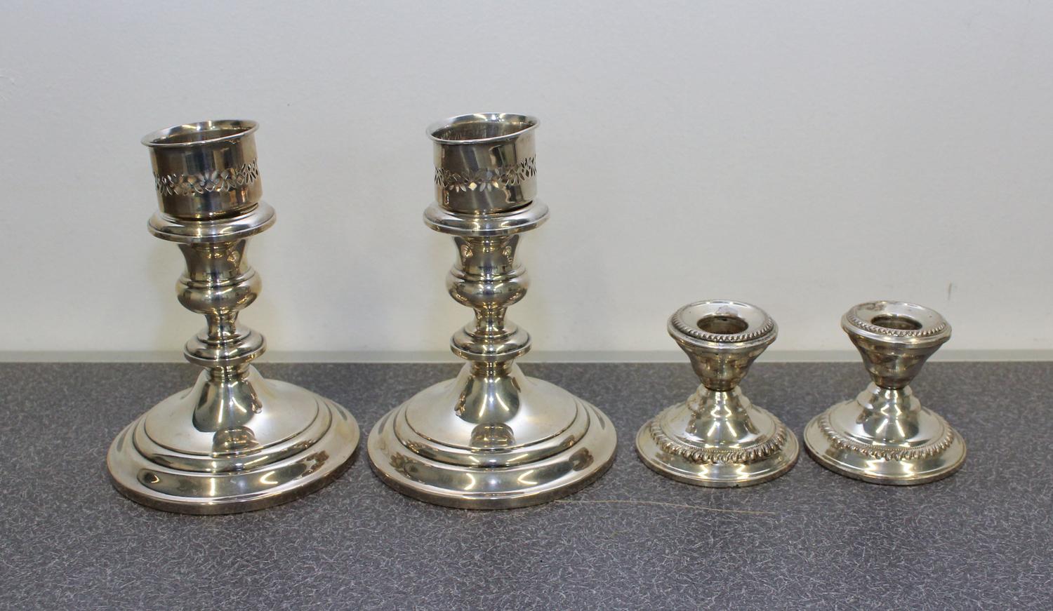 A Pair of American Silver Candlesticks, Gorham Height of first pair 6 inches. — SECOND HALF 20TH CENTURY