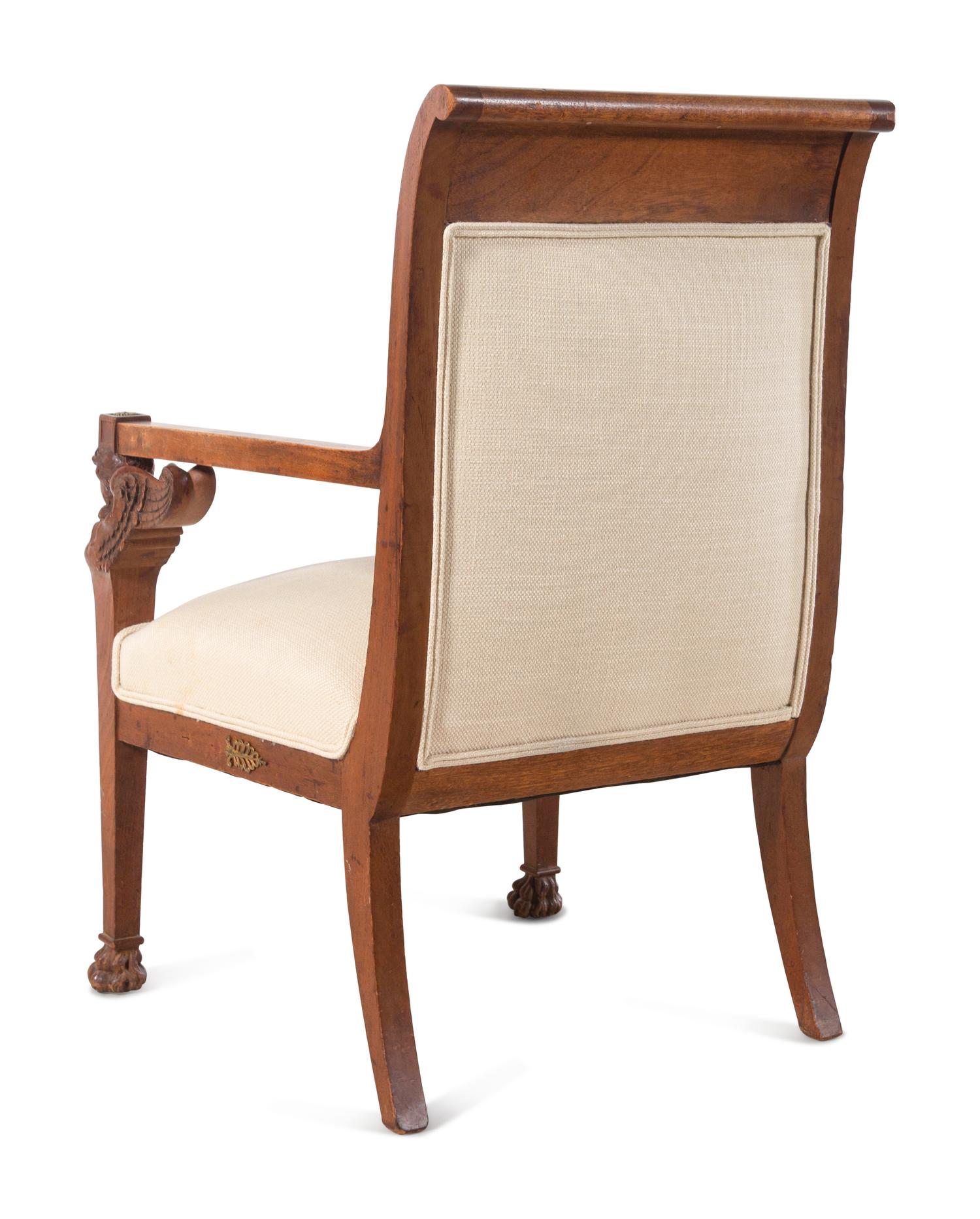 An Empire Style Carved Mahogany Fauteuil