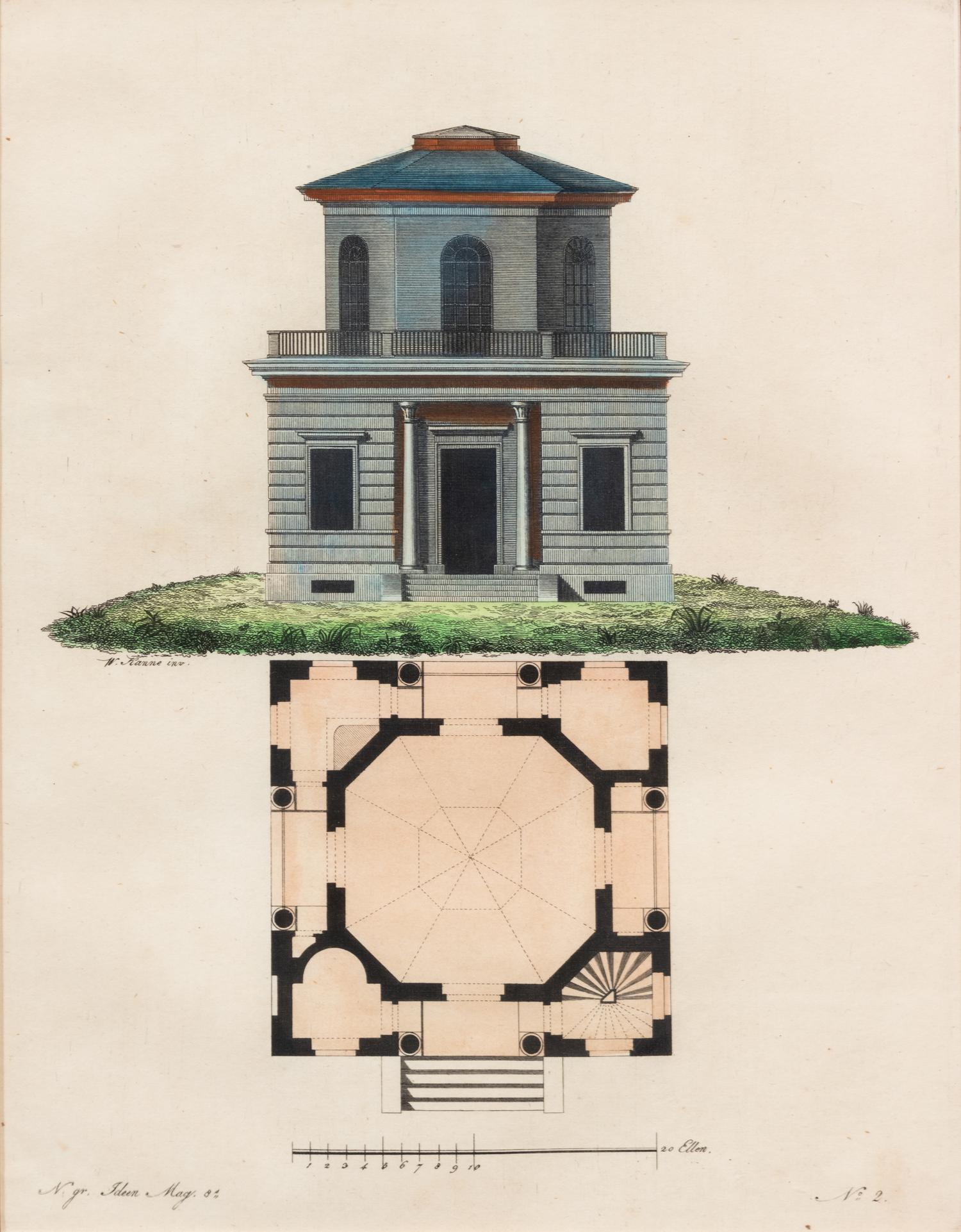 A Collection of Gilt Framed Hand Colored Engravings of Follies Framed size 12 3/8 x 15 3/8 inches. — 19TH CENTURY