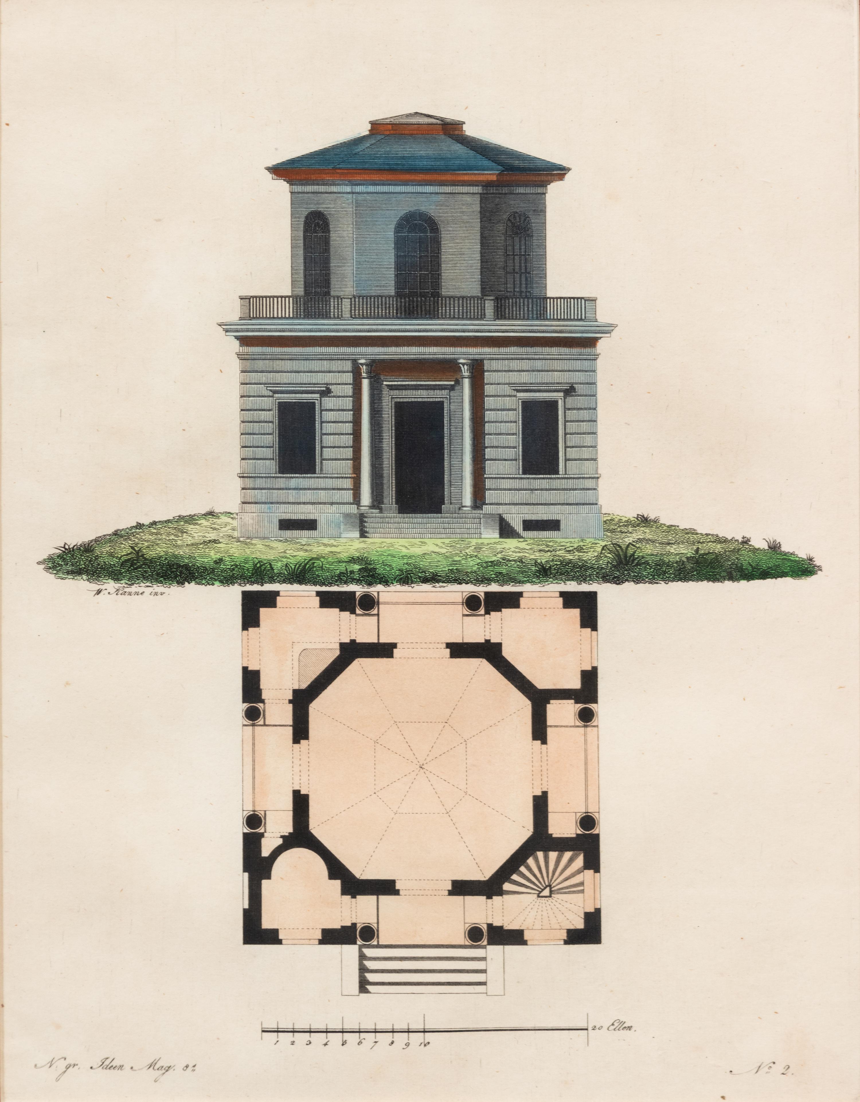 A Collection of Gilt Framed Hand Colored Engravings of Follies Framed size 12 3/8 x 15 3/8 inches. — 19TH CENTURY