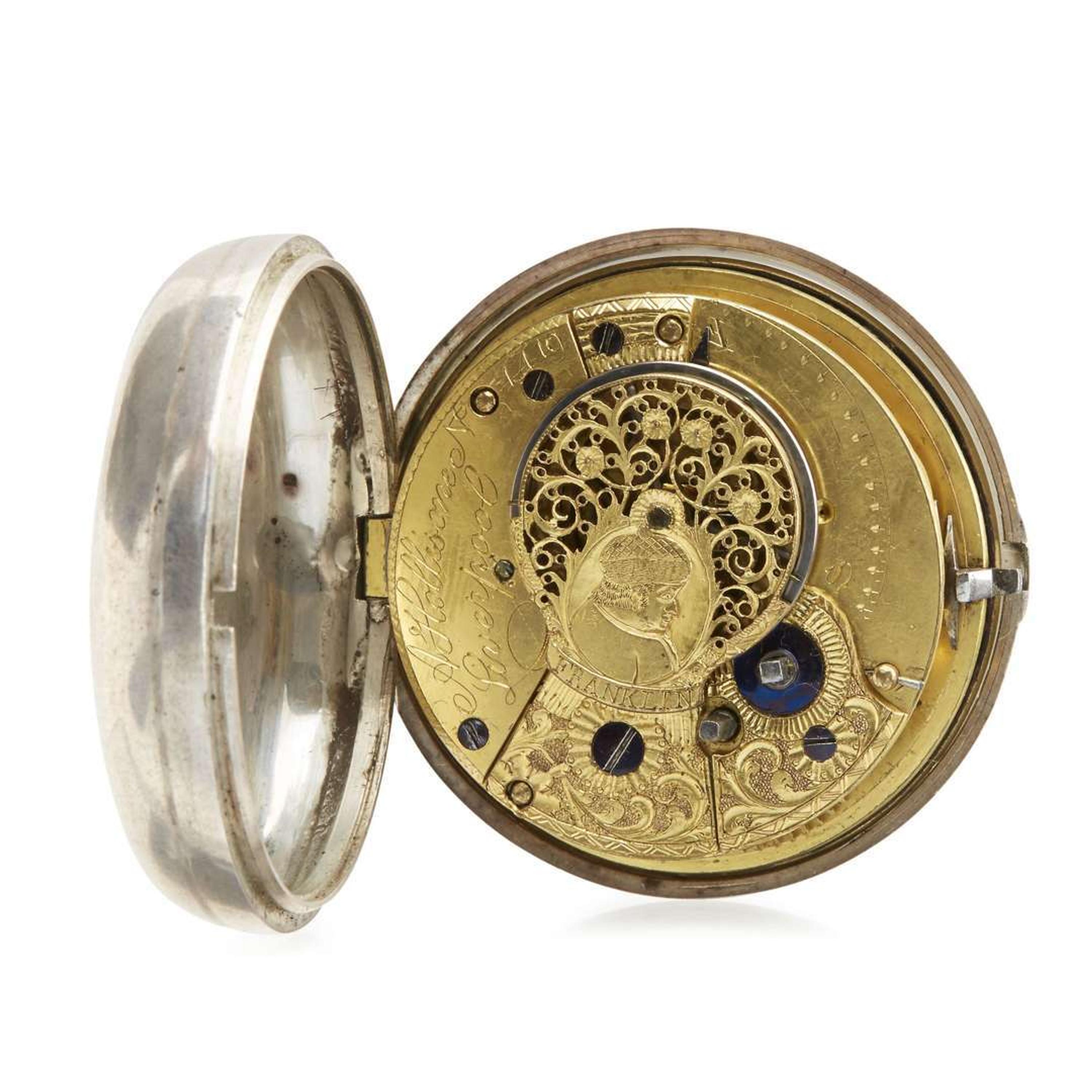 Sterling silver open-face pocket watch A. Hollisone, Liverpool, England, circa 1820