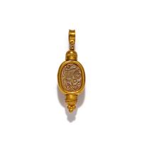 An Egyptian Gold and Blue Faience Scarab Pendant — with modern gold additions