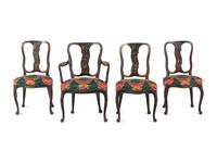 A Set of Four George II Style Black Japanned Dining Chairs