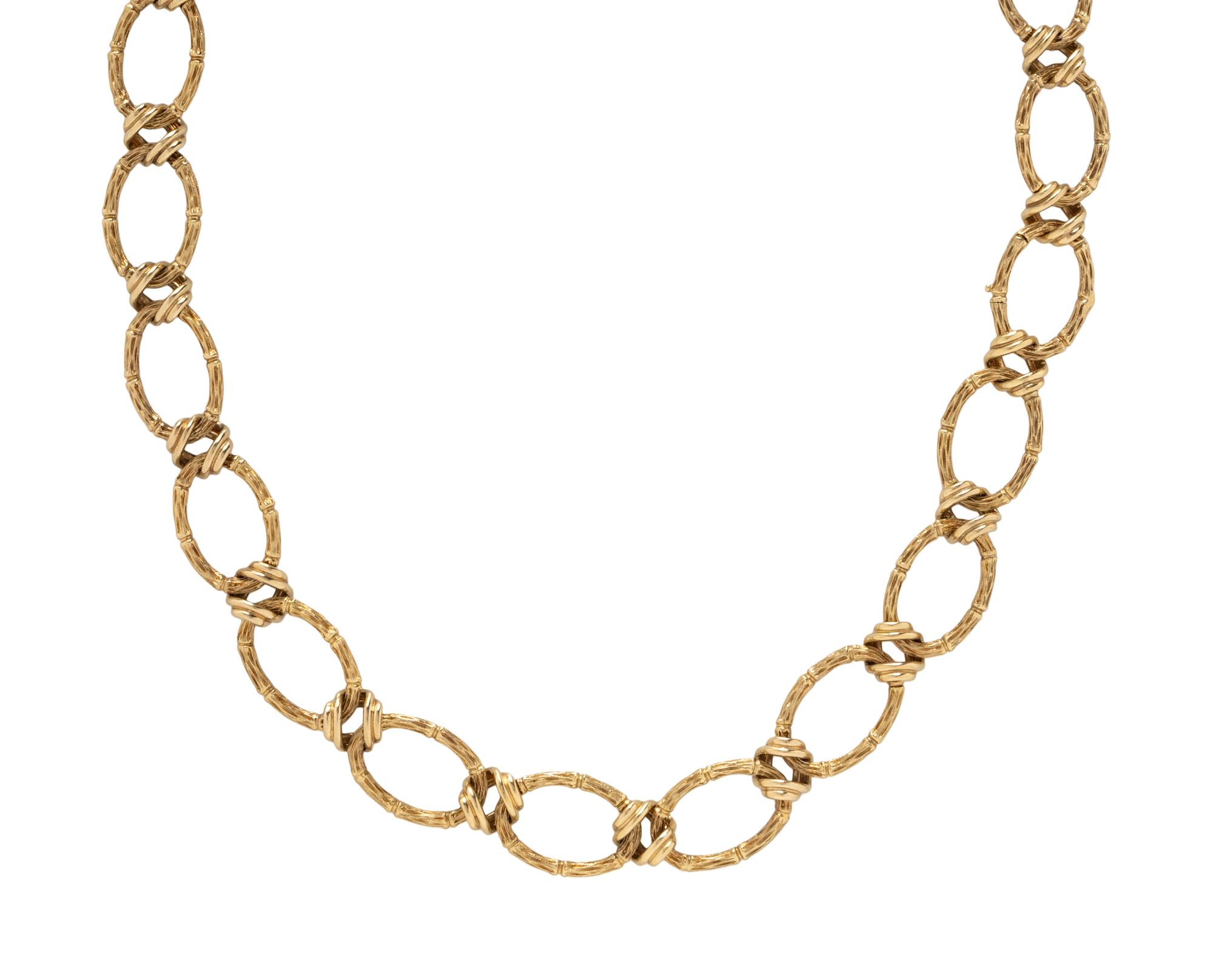 HAMMERMAN BROTHERS, YELLOW GOLD BAMBOO LINK LONG CHAIN