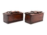 A Pair of English Carved Oak or Elm Candle Boxes