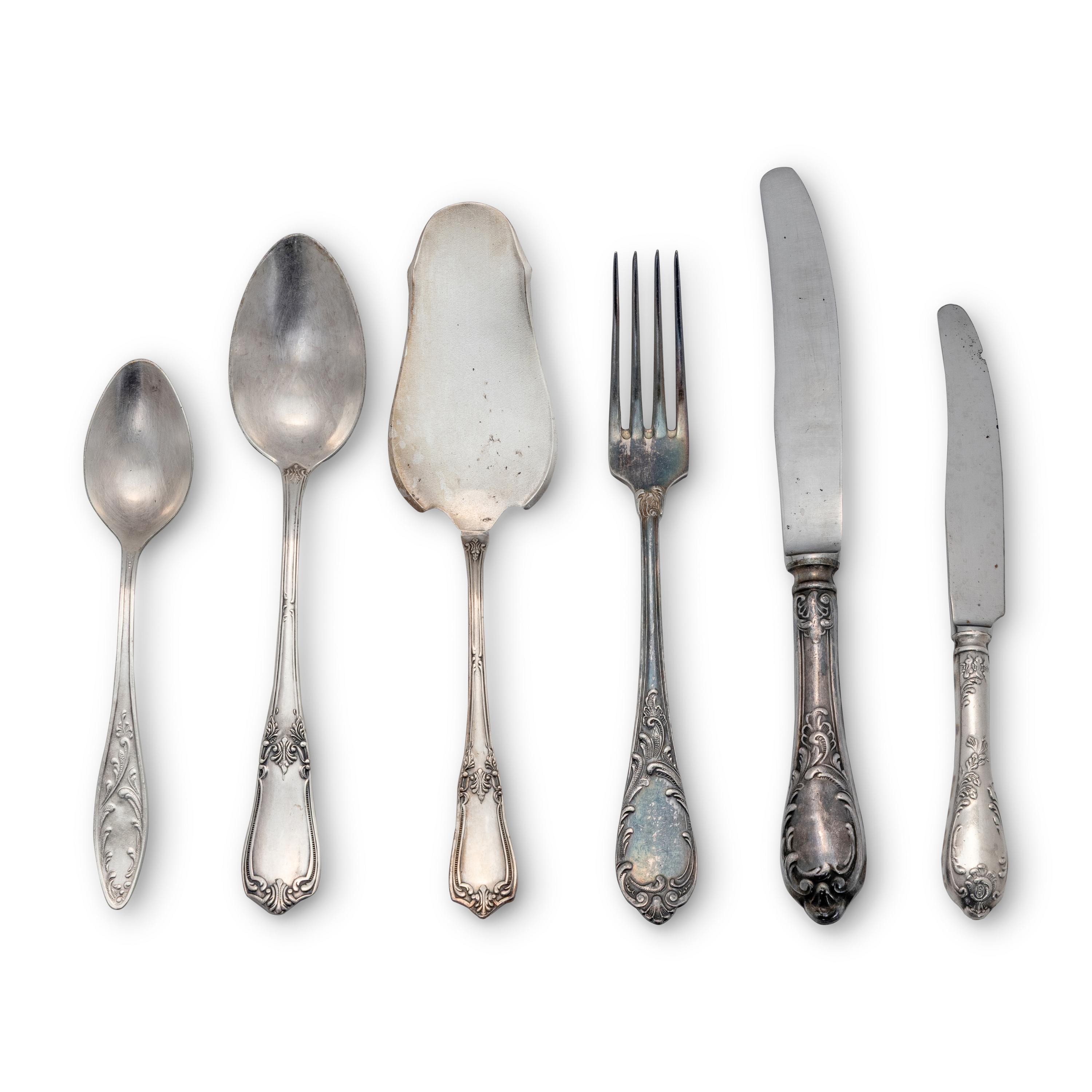 A Collection of Russian Silver and Silver-Plate Flatware Articles