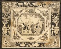 Four Chinese Painted Textile 'Wedding' Panels