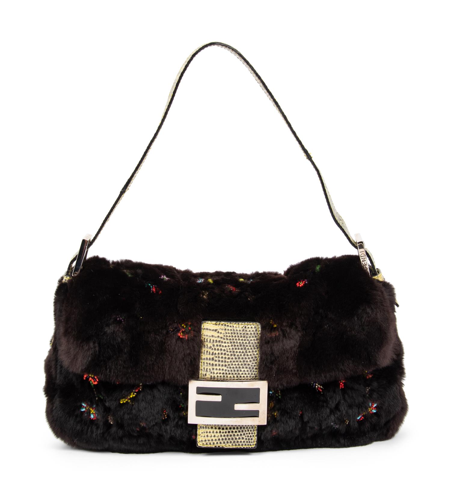 Fendi Medium Baguette in Plucked Mink and Lizard