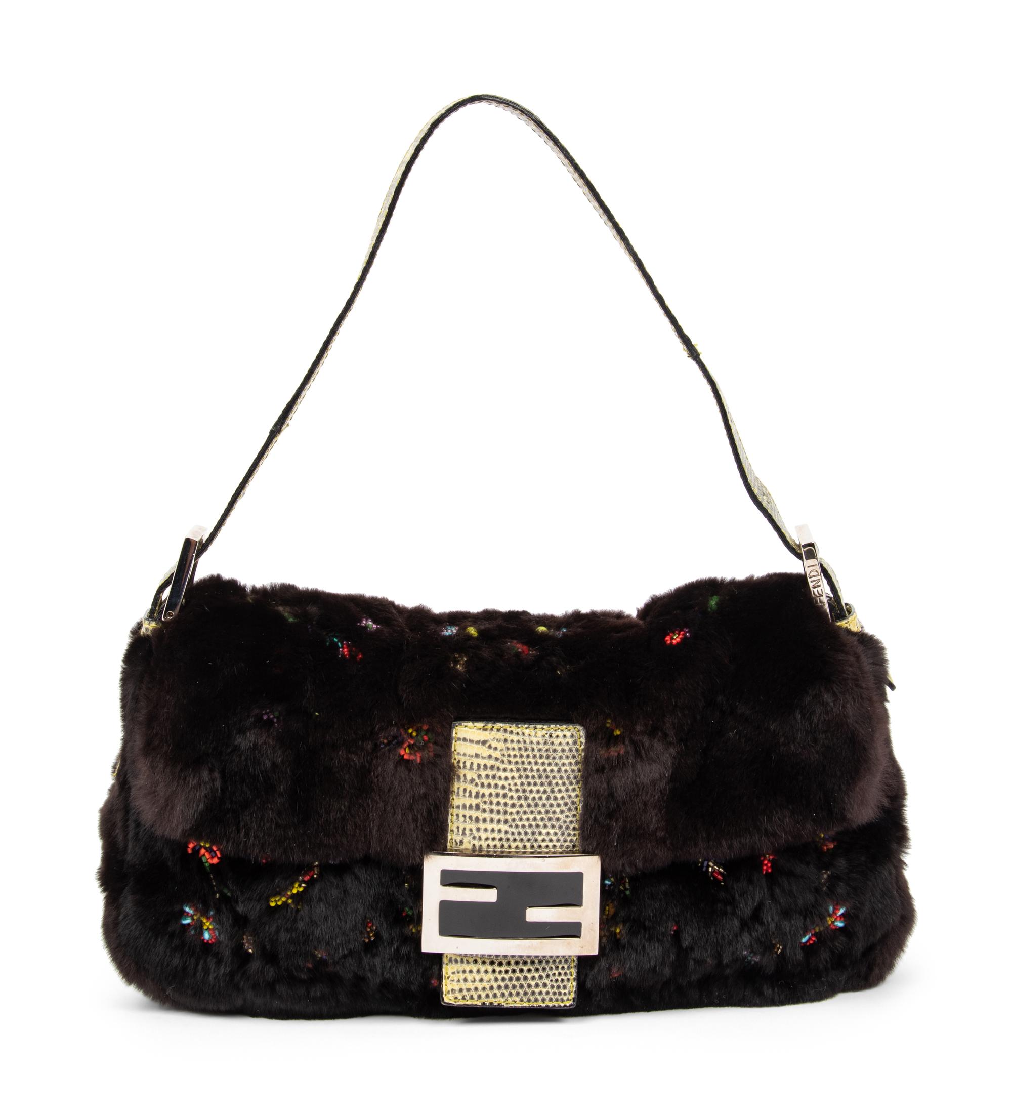 Fendi Medium Baguette in Plucked Mink and Lizard