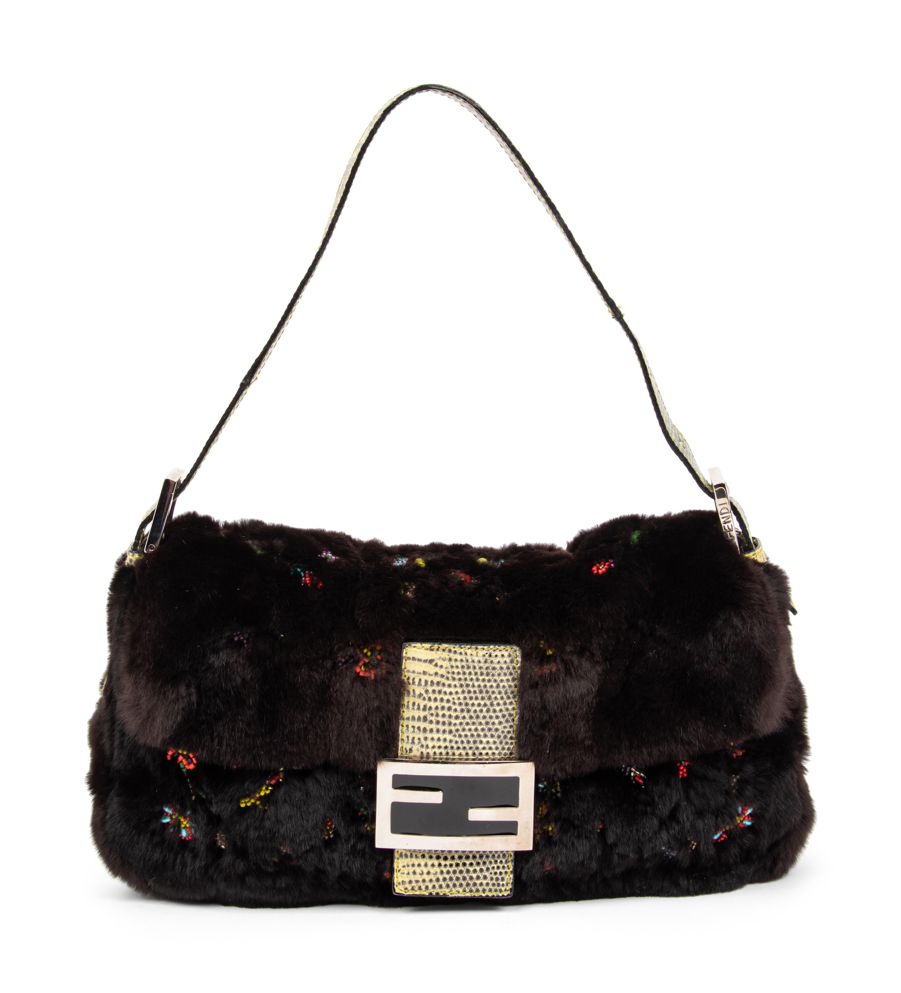Fendi Medium Baguette in Plucked Mink and Lizard