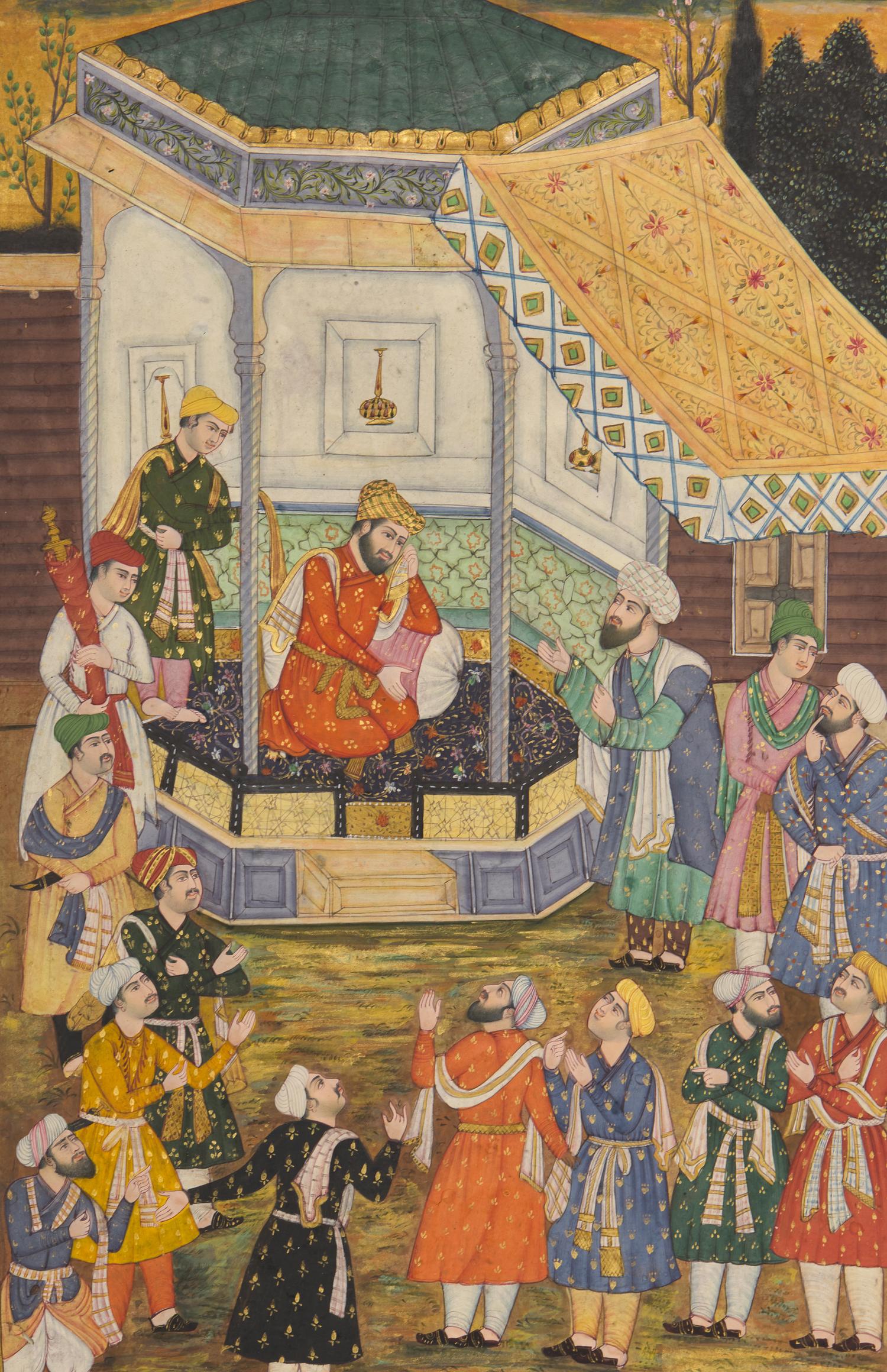 A Fine Mughal Style Miniature Folio, Mourning at Court, from the Aiyar-e Danish, A Book of Animal Fables, North India, Delhi or Lucknow, 19th/20th Century
