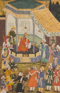 A Fine Mughal Style Miniature Folio, Mourning at Court, from the Aiyar-e Danish, A Book of Animal Fables, North India, Delhi or Lucknow, 19th/20th Century