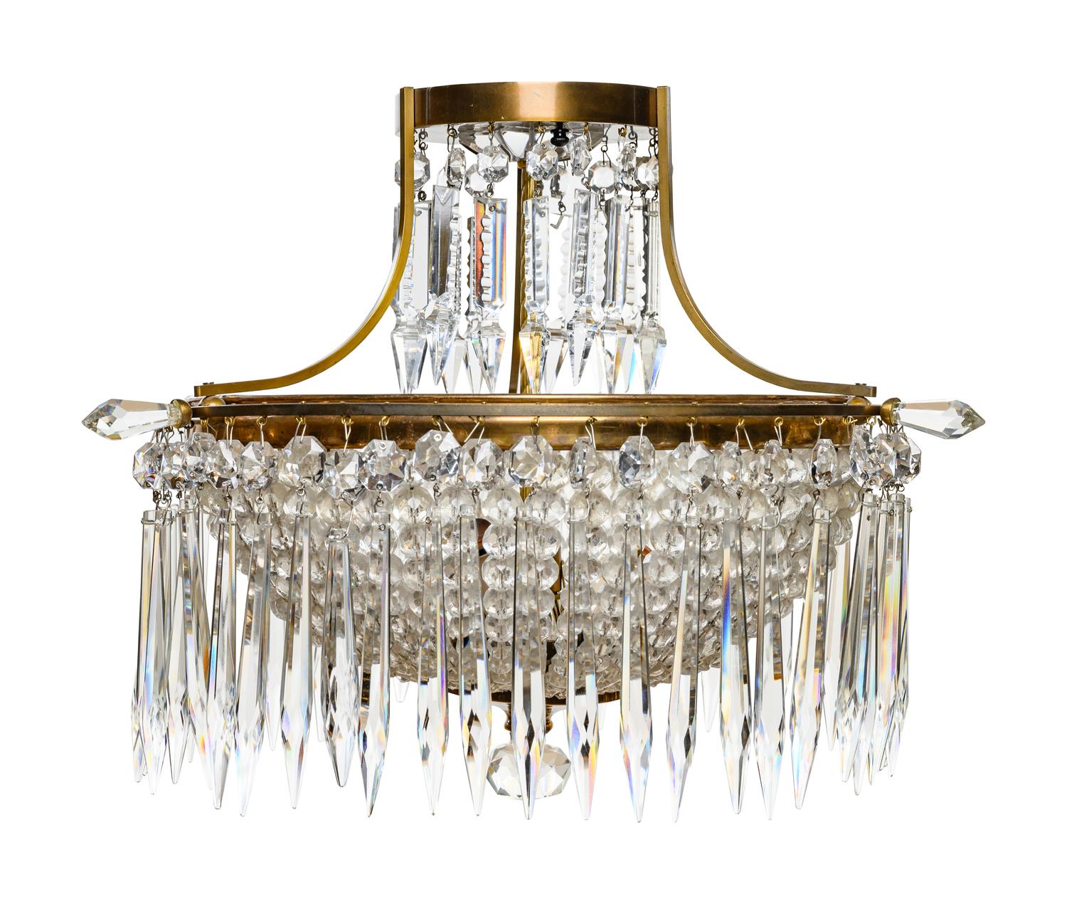 A Brass and Cut Glass Ceiling Fixture