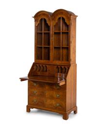 A Queen Anne Style Double Dome Walnut Secretary Bookcase — HENREDON, 20TH CENTURY