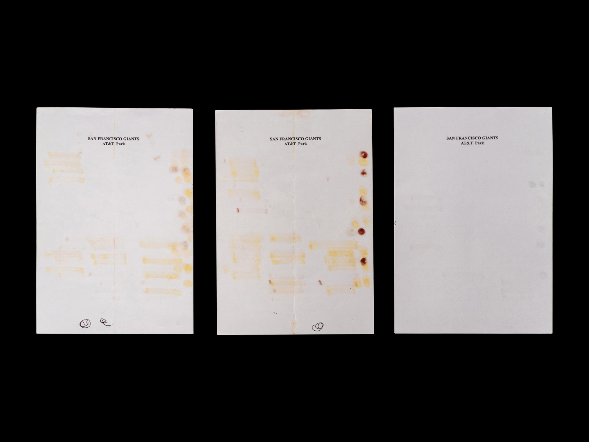 A Group of Three 2010 World Series Champion San Francisco Giants Umpire Lineup Cards from The Collection of Baseball Hall of Famer Ted Simmons,