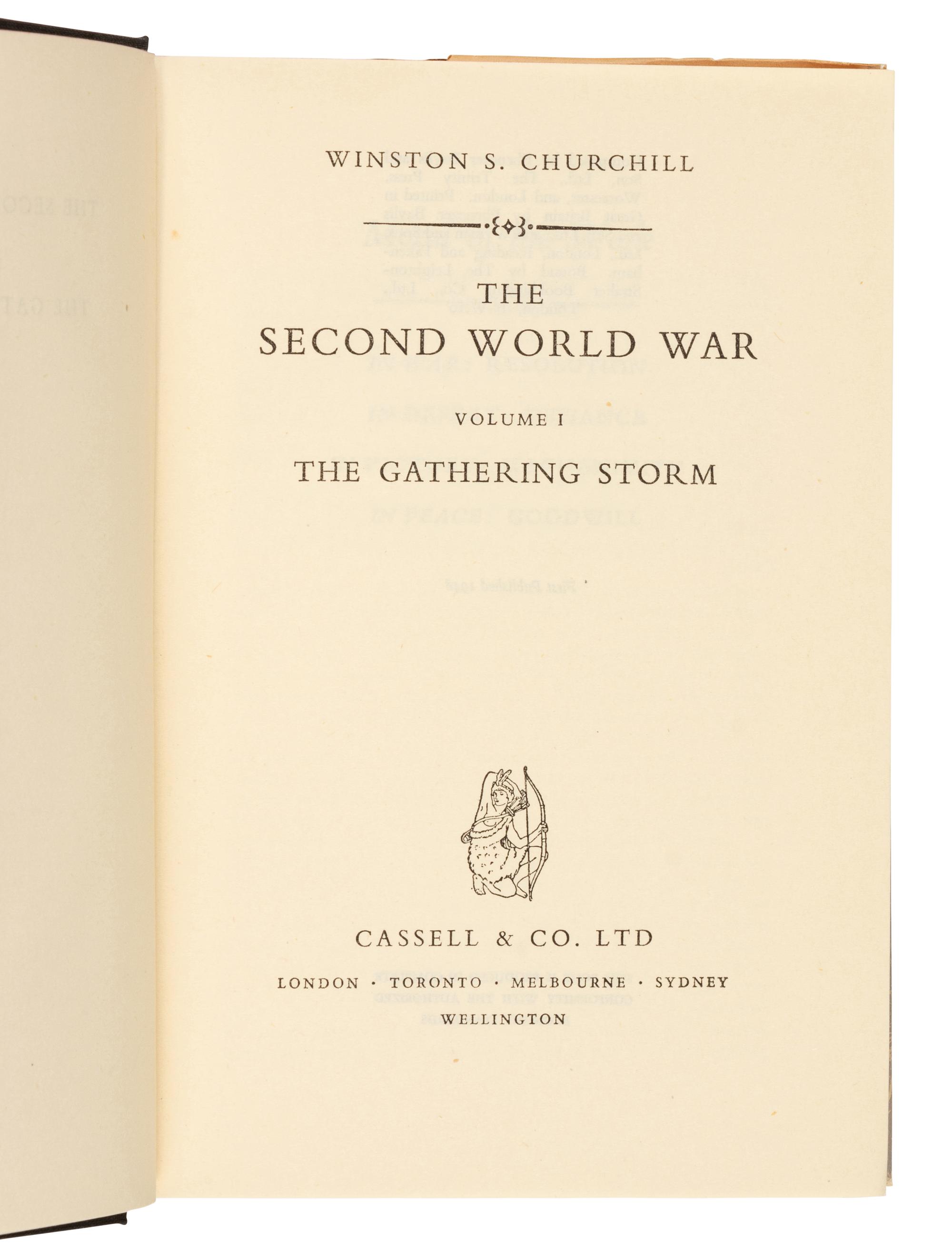 CHURCHILL, Winston Leonard Spencer, Sir (1874-1965). The Second World War . London, et al: Cassell and Co., Ltd., 1948-1954.