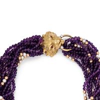 AMETHYST, CULTURED PEARL AND DIAMOND TORSADE NECKLACE