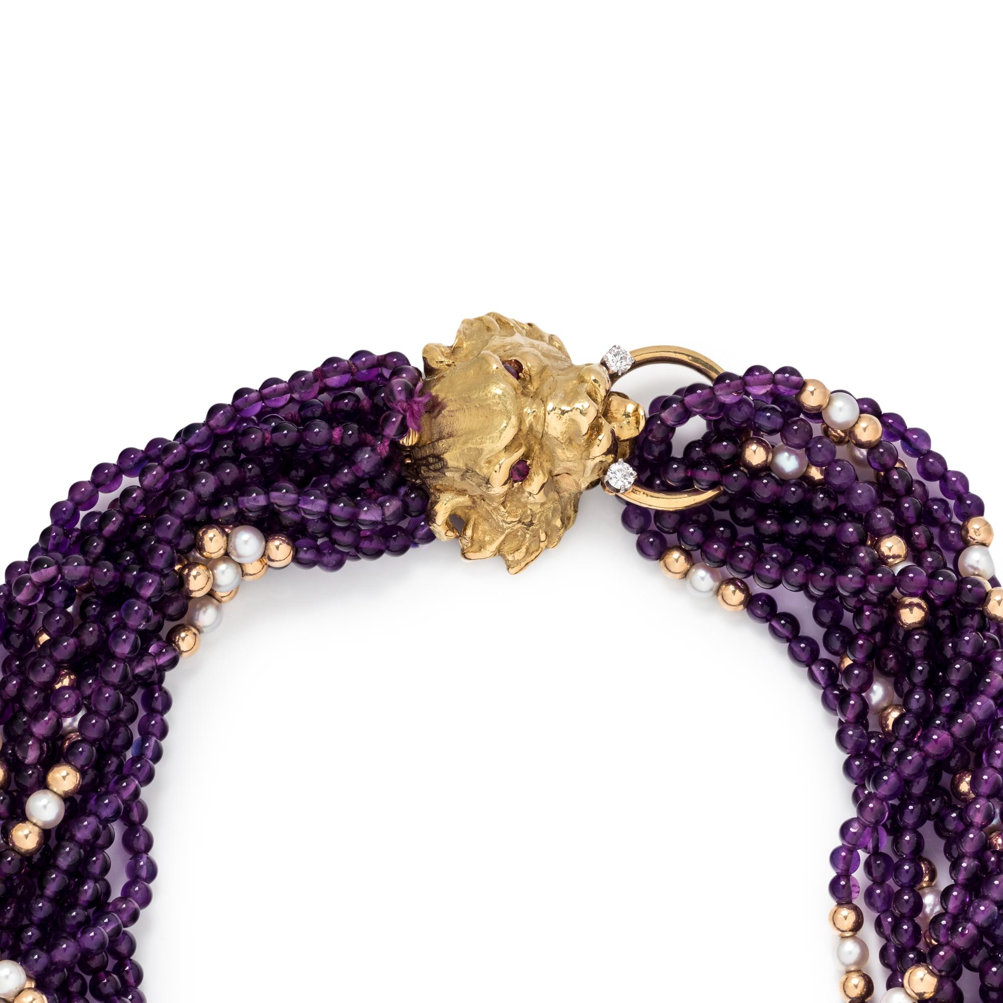 AMETHYST, CULTURED PEARL AND DIAMOND TORSADE NECKLACE