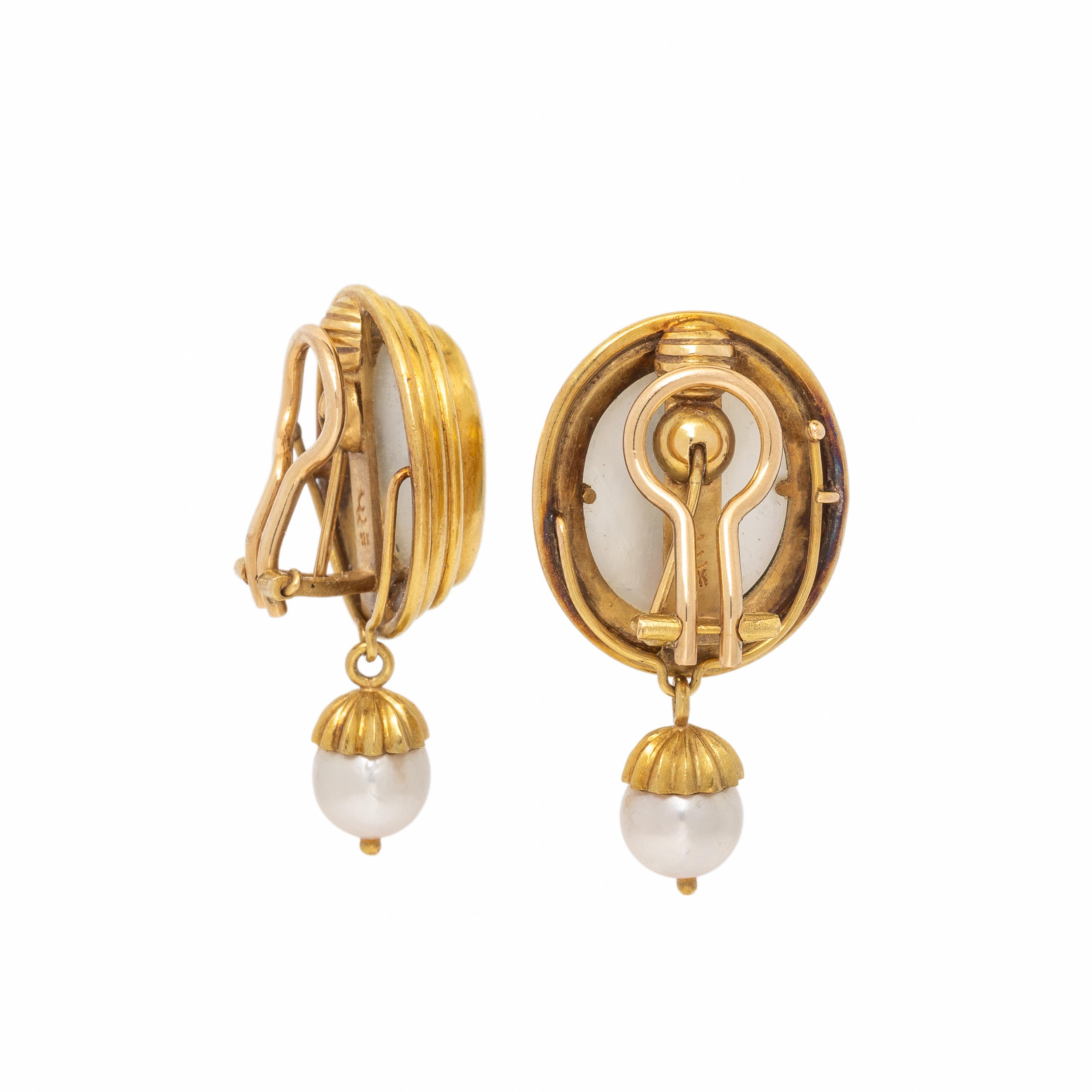 Elizabeth Locke, Yellow Gold, Cultured Pearl, and Venetian Glass Earrings