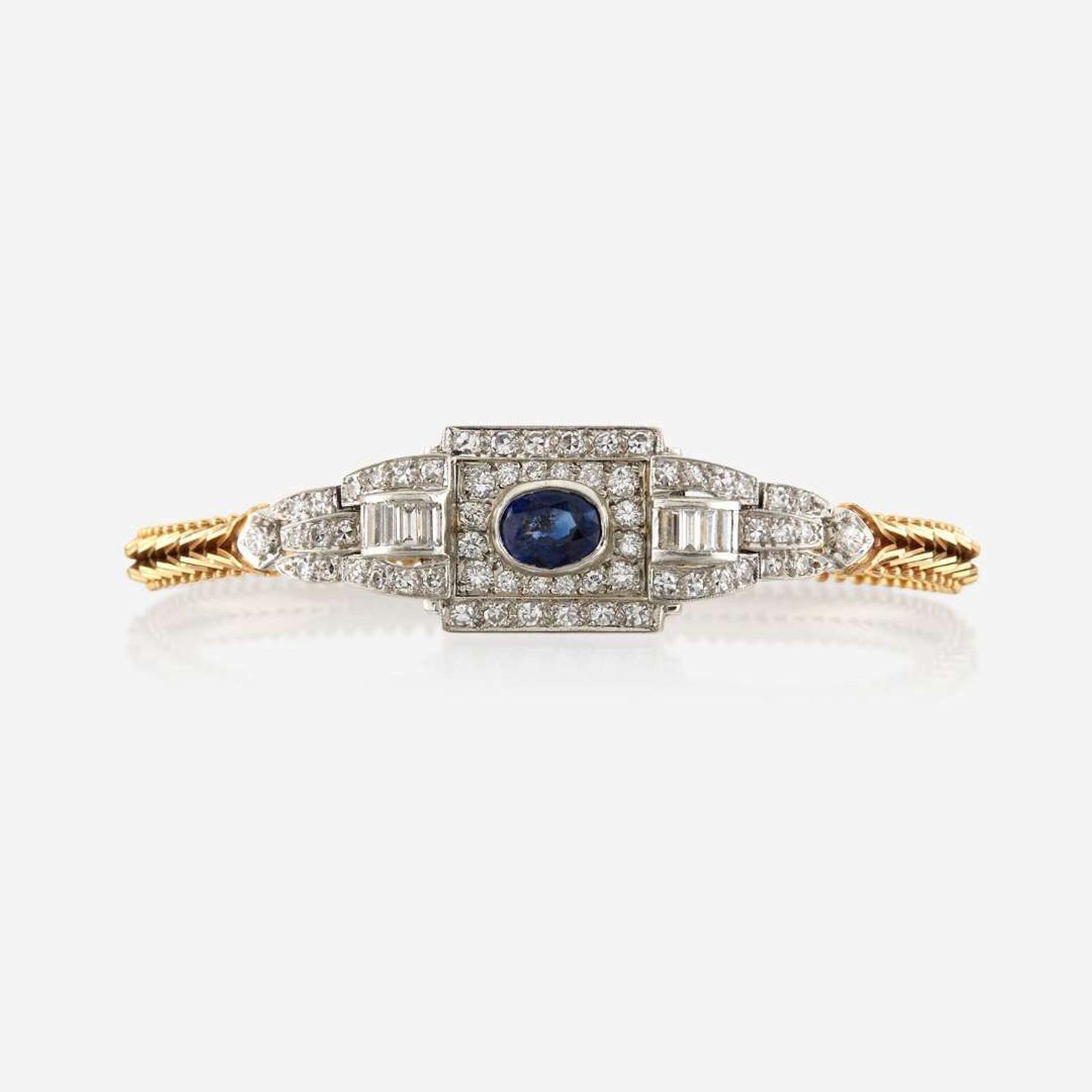 A sapphire, diamond, platinum, and gold bracelet
