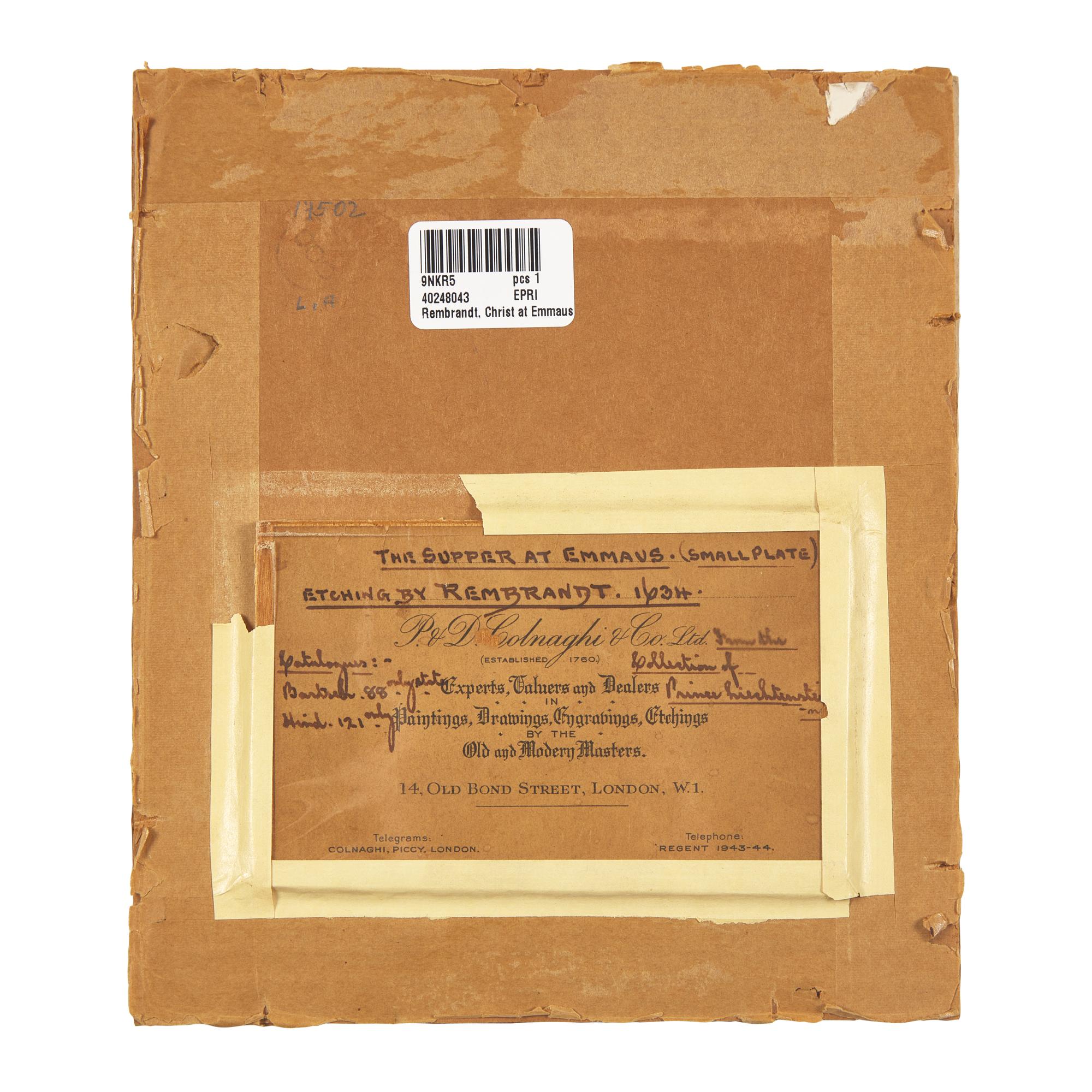 Rembrandt van Rijn (Dutch, 1606–1669) — Christ at Emmaus: the Smaller Plate , 1634