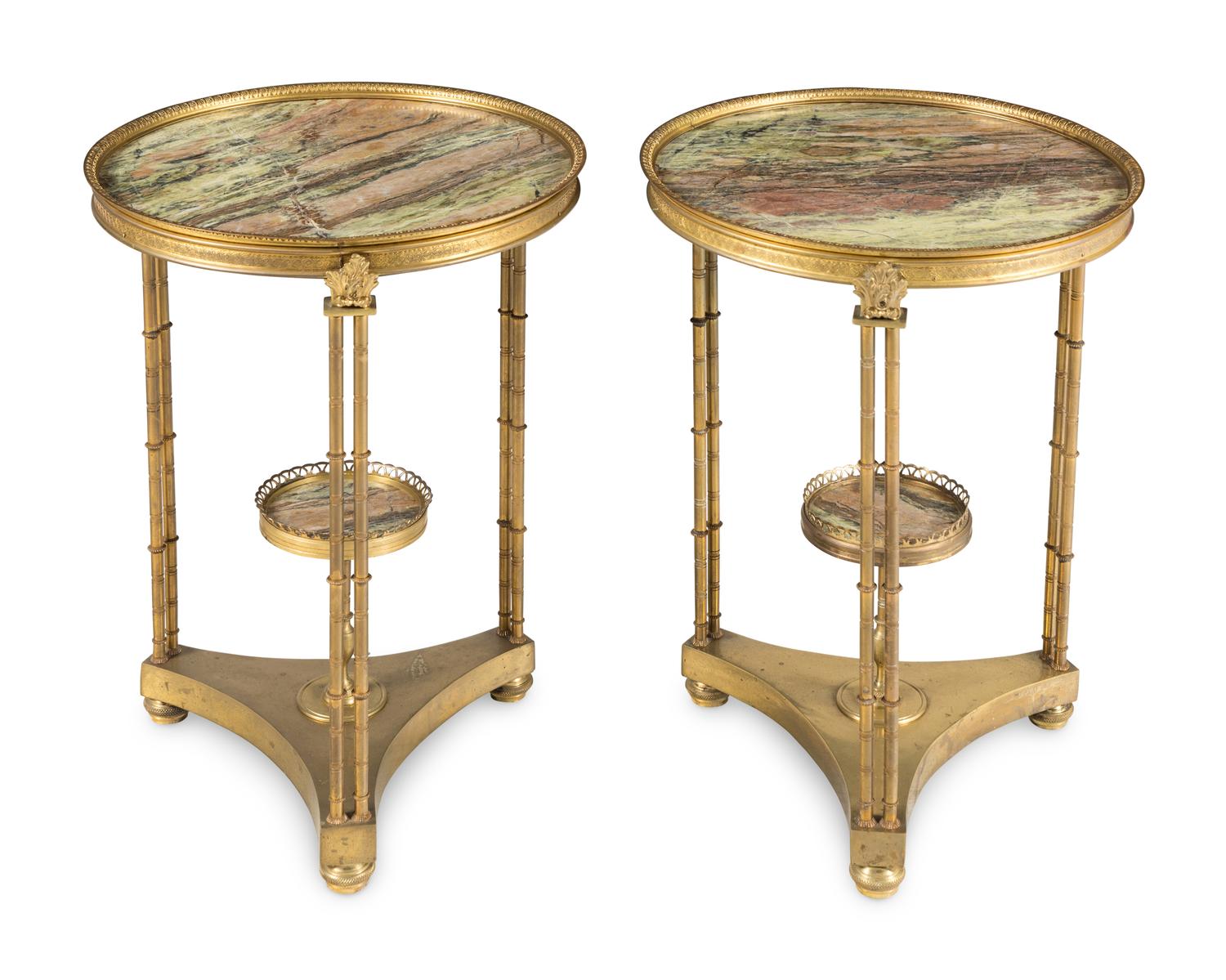 A Pair of Louis XVI Style Gilt Bronze and Marble Guéridons