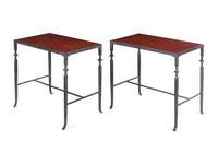 A Pair of Contemporary Steel Side Tables with Inset Painted Tops
