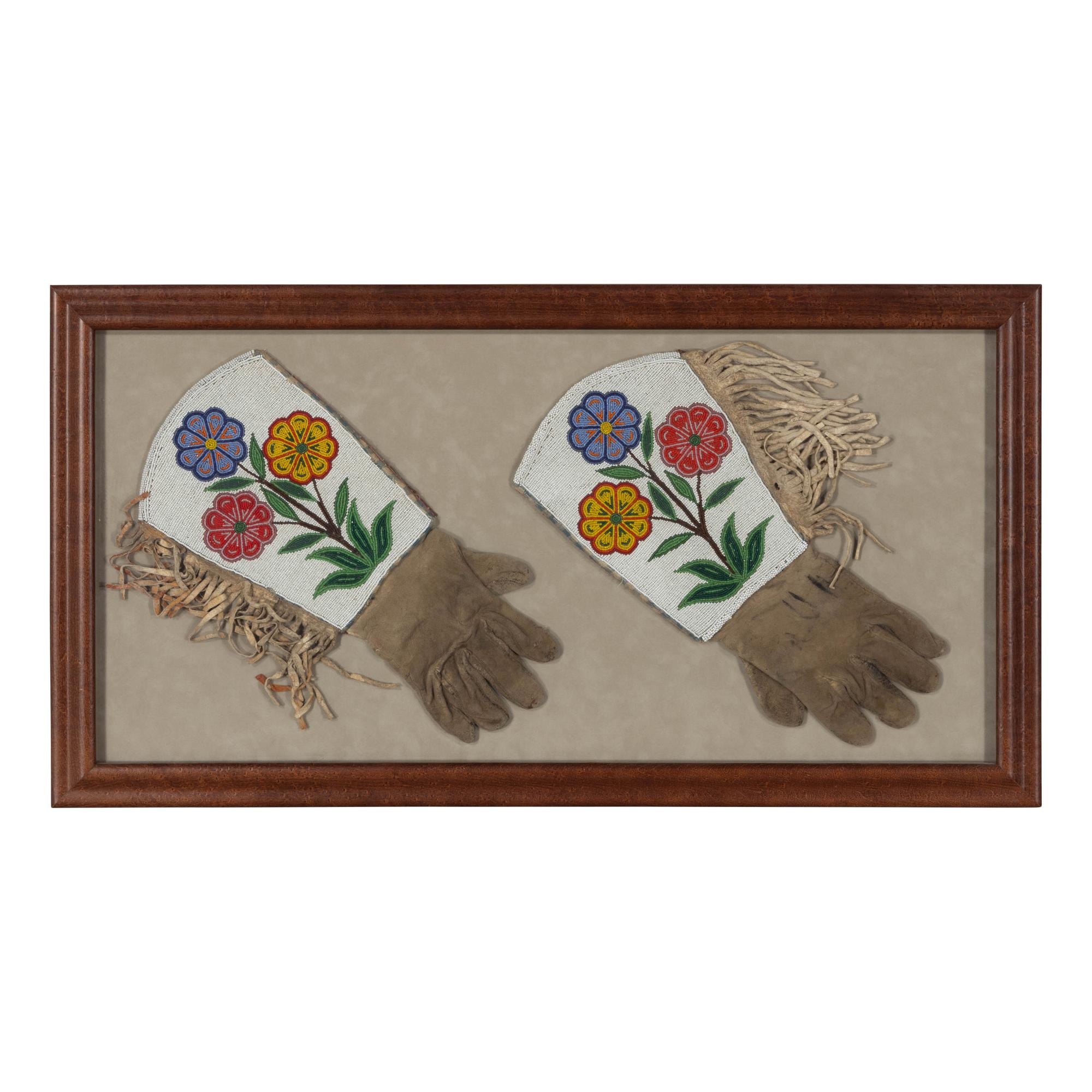 Plateau Beaded Hide Gauntlets, Two Pairs