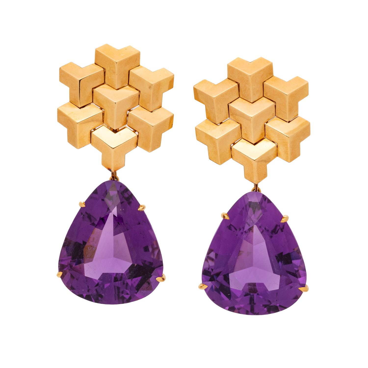 PAOLO COSTAGLI, YELLOW GOLD, AMETHYST AND CITRINE CONVERTIBLE EARCLIPS