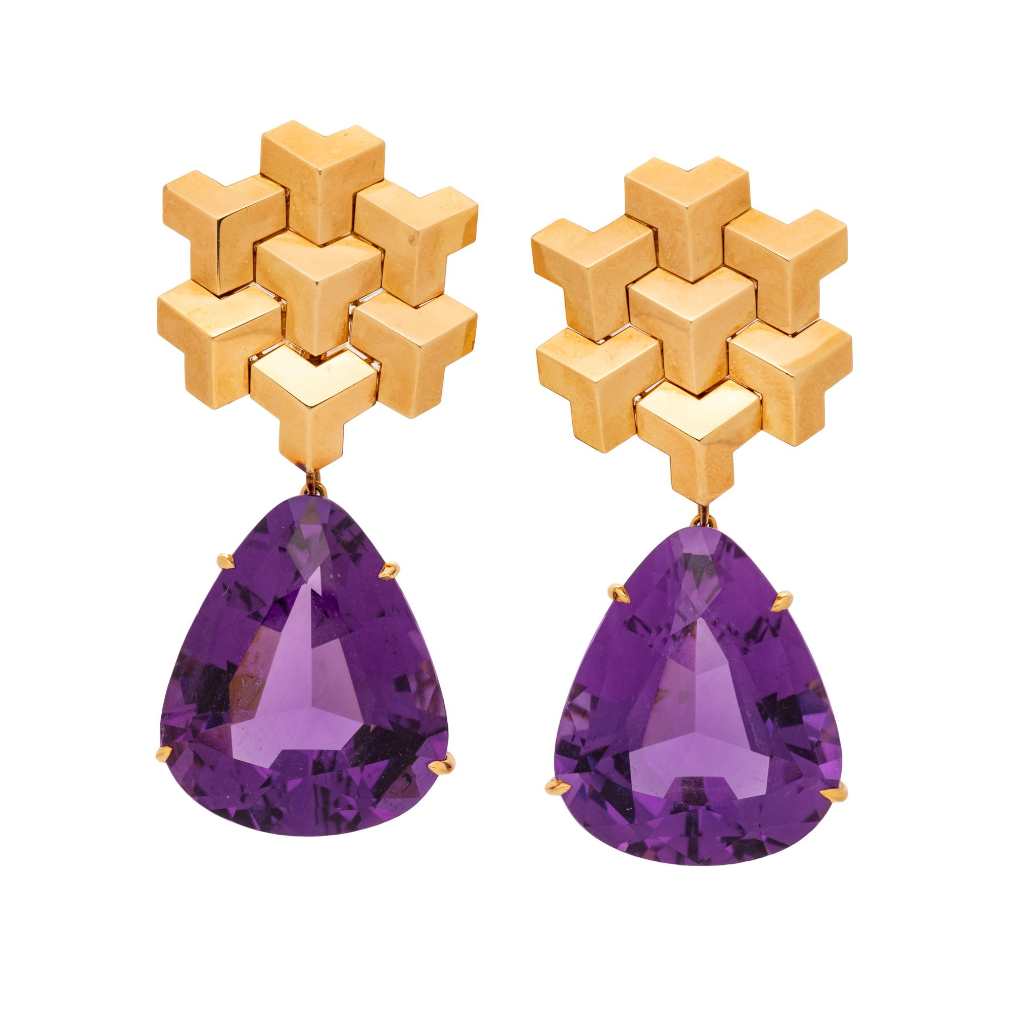 PAOLO COSTAGLI, YELLOW GOLD, AMETHYST AND CITRINE CONVERTIBLE EARCLIPS