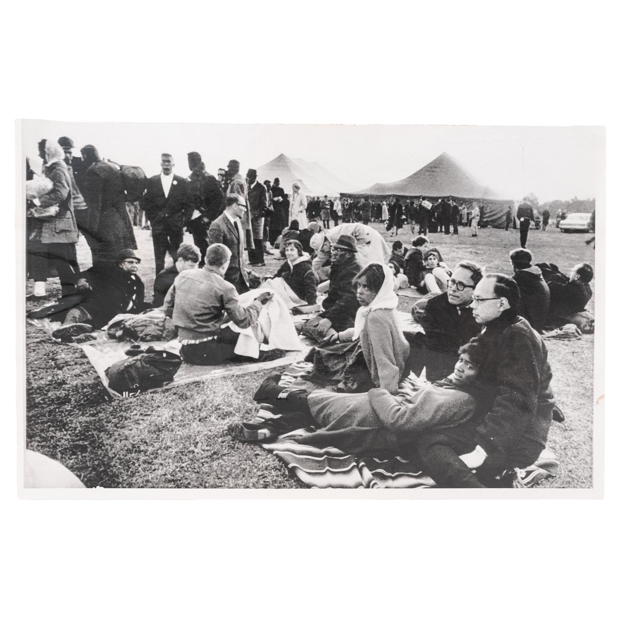 [CIVIL RIGHTS]. Press photograph of marchers camping near Selma for the night. Selma, AL, 21 March 1965.