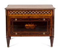 A Swedish Gilt Bronze Mounted Marquetry Marble-Top Commode