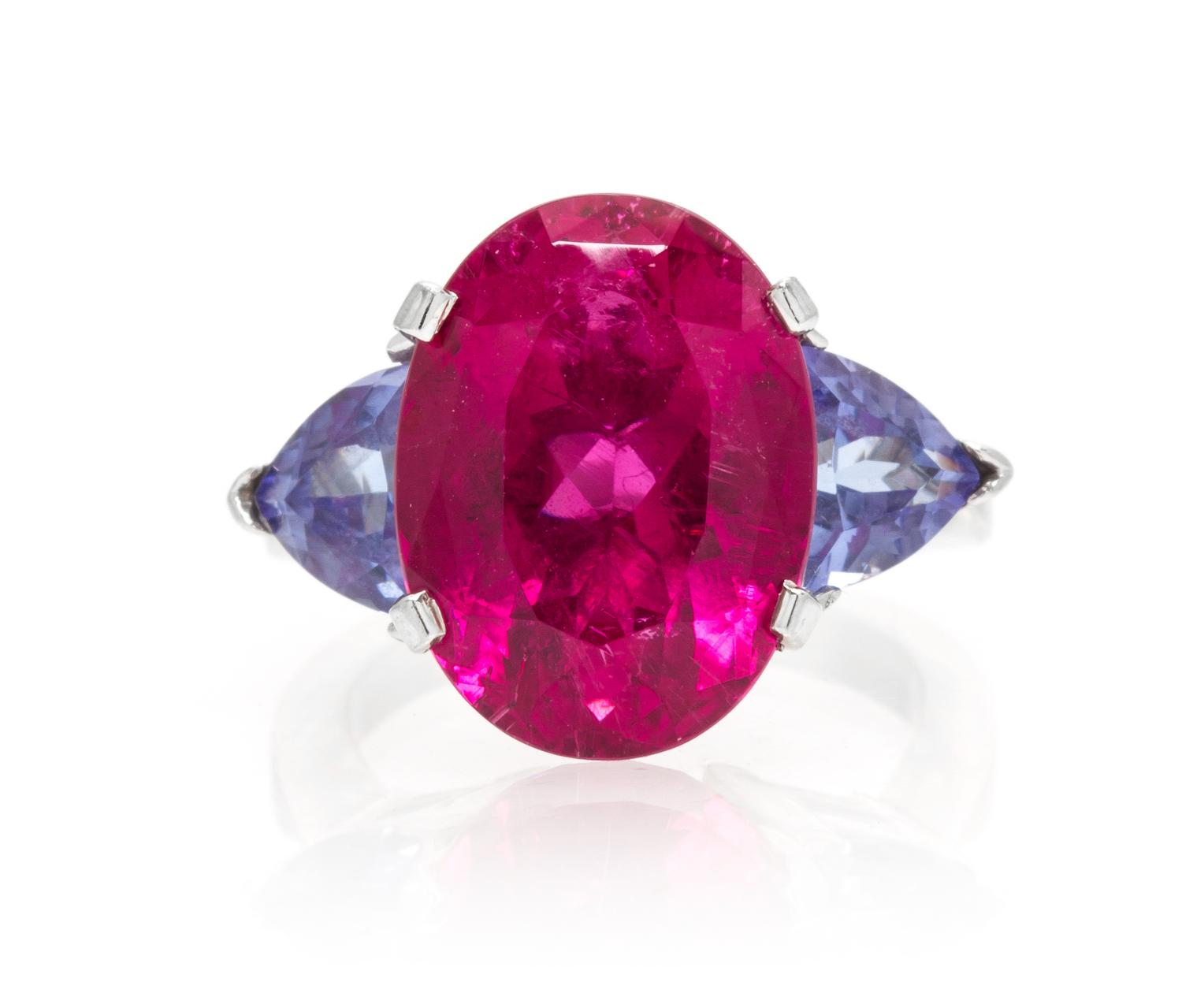A Platinum, Rubellite Tourmaline and Tanzanite Ring, 7.50 dwts.