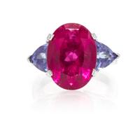A Platinum, Rubellite Tourmaline and Tanzanite Ring, 7.50 dwts.