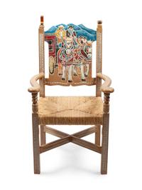 Painted Stagecoach Wood and Wicker Chair