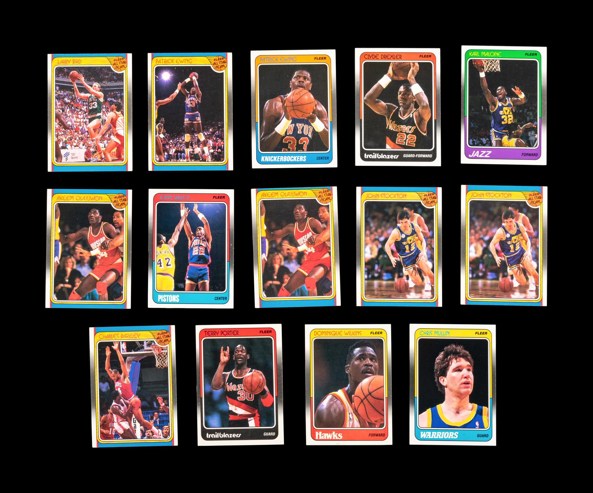 A Group of 31 1988 Fleer Basketball Cards Including a Michael Jordan All-Star No. 120 (PSA 9 MINT) and Scottie Pippen Rookie No. 20 (PSA 5 EX)