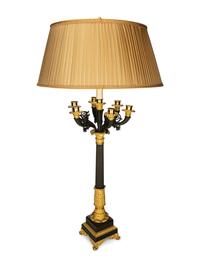 A Pair of Louis Philippe Gilt and Patinated Bronze Seven-Light Candelabra