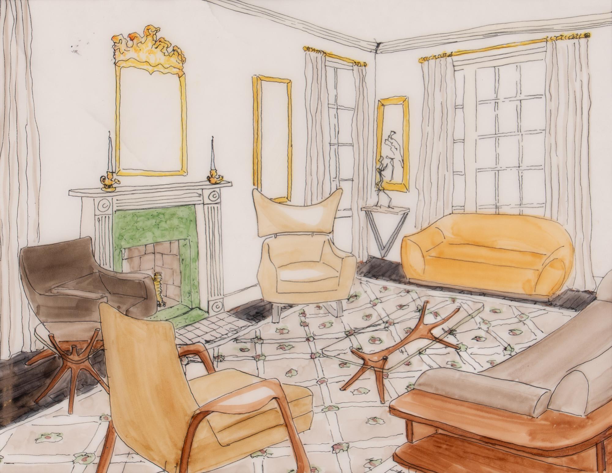 Living Room Schematic of the Kagan's First New York Apartment