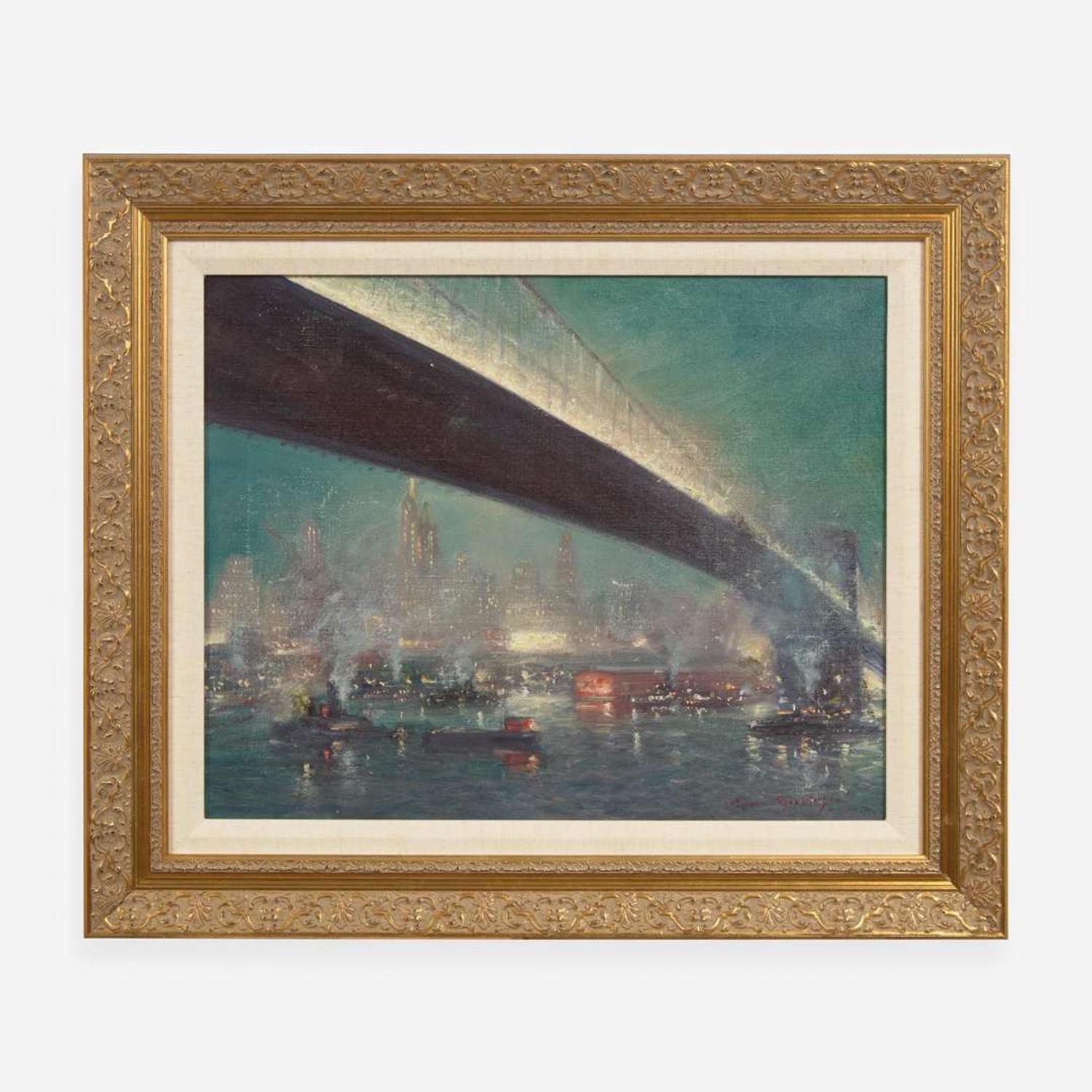 Johann Berthelsen (American, 1883–1972) New York Skyline from the Brooklyn Navy Yard