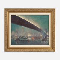 Johann Berthelsen (American, 1883–1972) New York Skyline from the Brooklyn Navy Yard