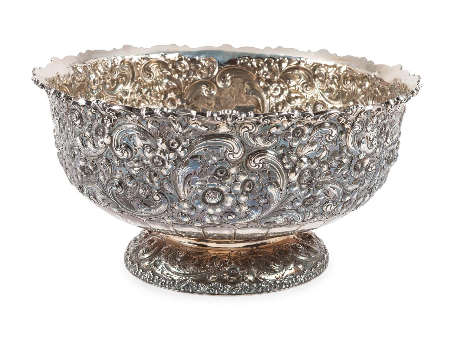A Dominick & Haff Repousse Silver Punchbowl