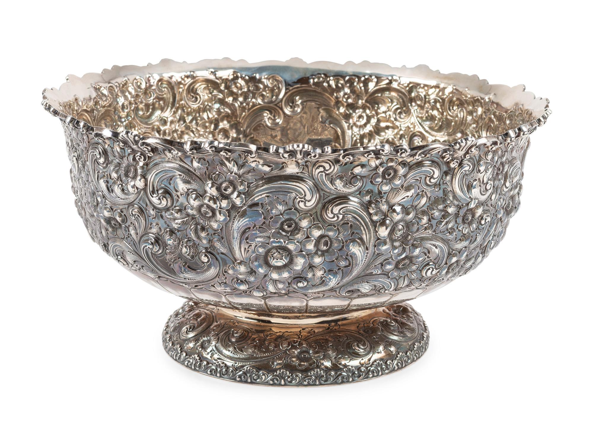A Dominick & Haff Repousse Silver Punchbowl