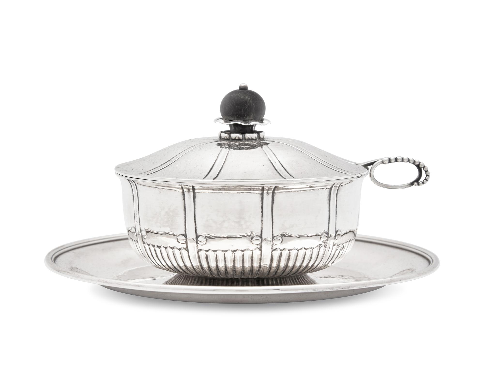A Johan Rohde Designed Georg Jensen Silver Caviar Bowl and Underplate