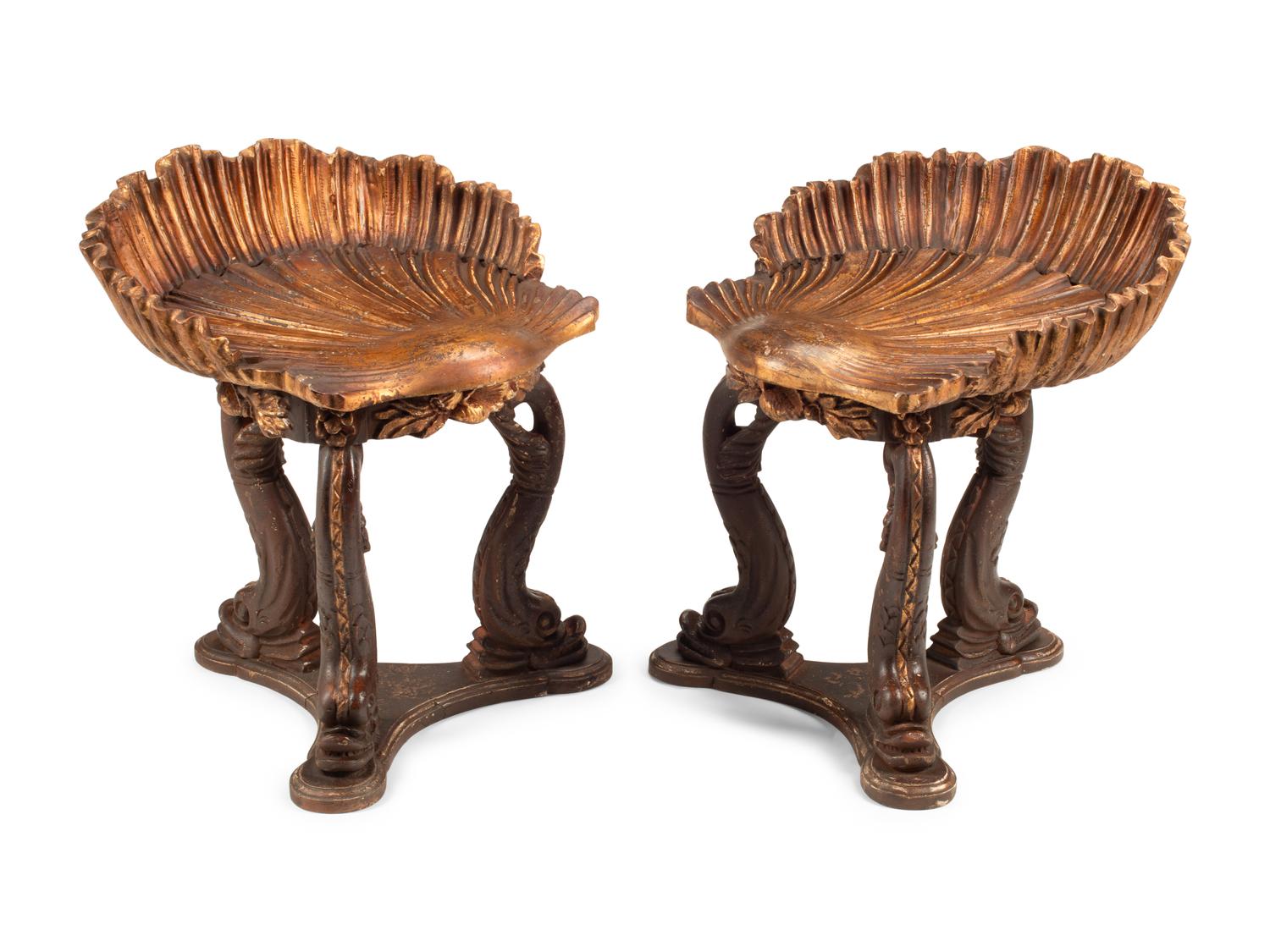 A Pair of Grotto Style Gilt and Silvered Stools
