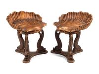 A Pair of Grotto Style Gilt and Silvered Stools