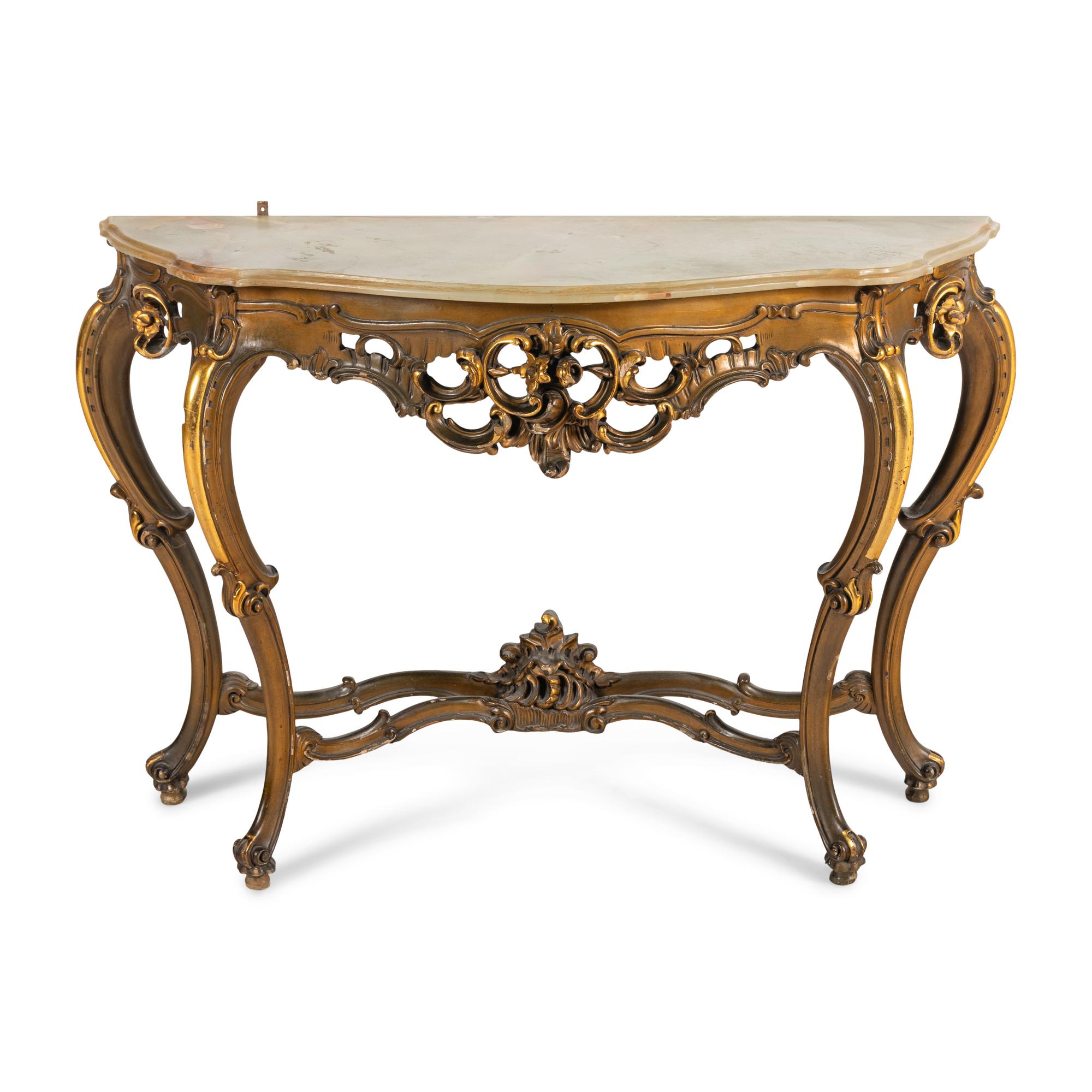 A Continental Giltwood and Onyx Console Table and Pier Mirror