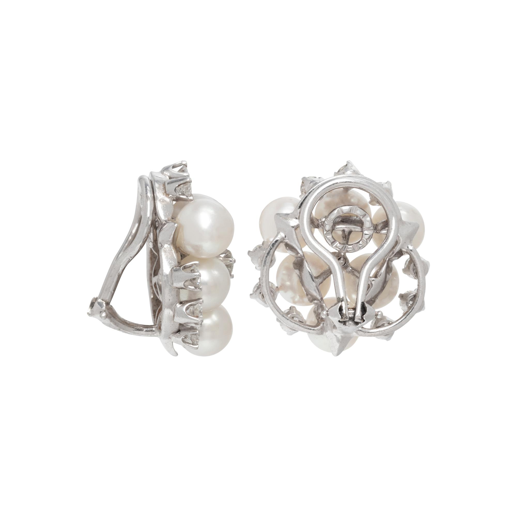 CULTURED PEARL AND DIAMOND EARCLIPS