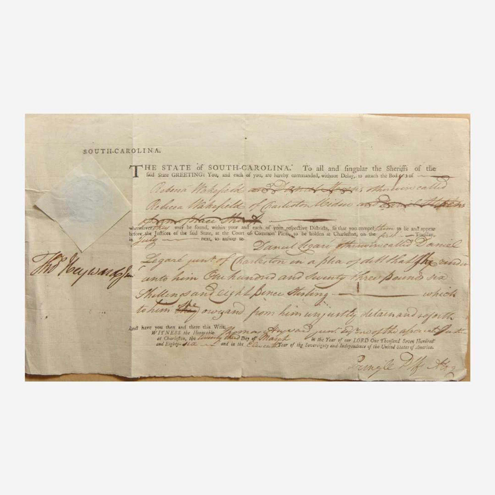 [Americana] [Declaration of Independence] Paine, Robert Treat, and Thomas Heyward Group of 2 Partially-Printed Documents, signed
