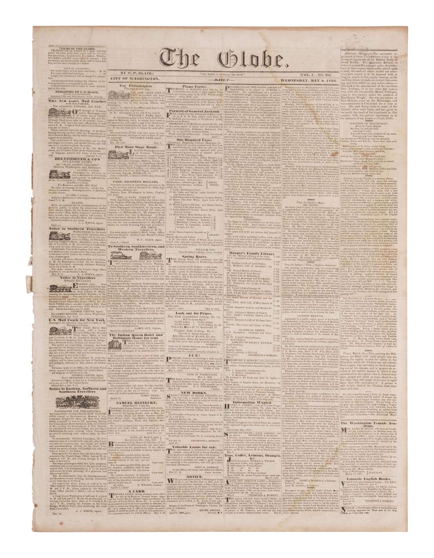 [NEWSPAPERS - TEXAS NEWS]. Collection of about 175 issues of various American newspapers featuring articles on Texas, printed between 1803 and 1860.