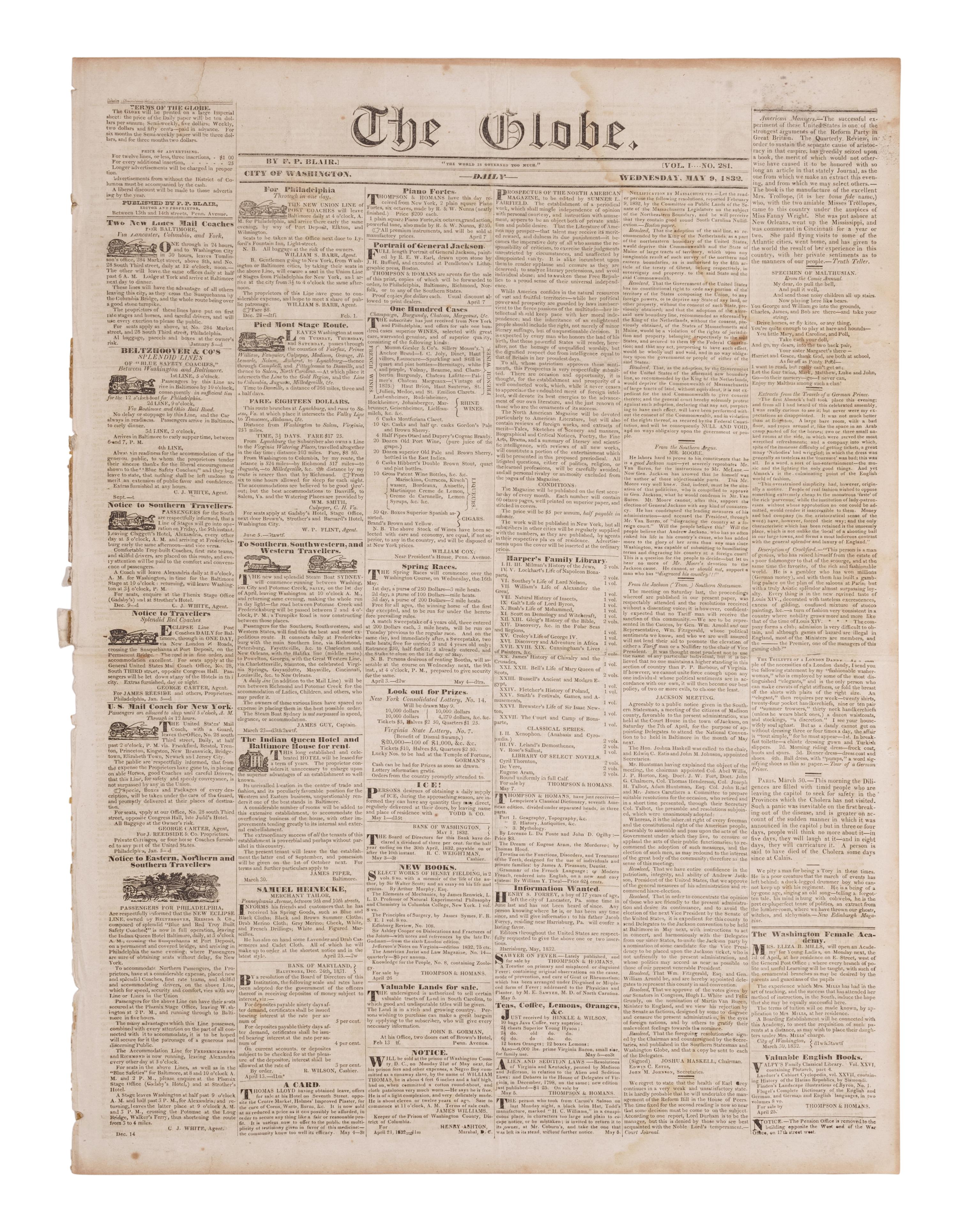 [NEWSPAPERS - TEXAS NEWS]. Collection of about 175 issues of various American newspapers featuring articles on Texas, printed between 1803 and 1860.